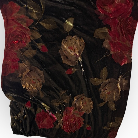 Sheri Martin Black‎ Velvet Whimsigoth dress sparkly Red & Gold Floral Accents - Picture 10 of 11
